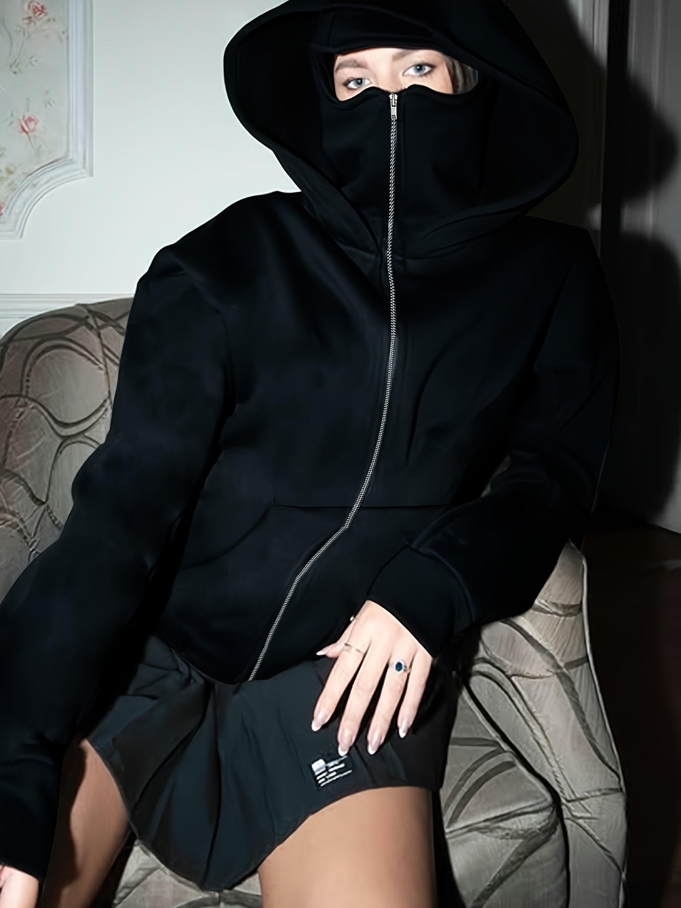 Full Zip Face Mask Hoodie Women's Ski Mask Full Zip Hoodie