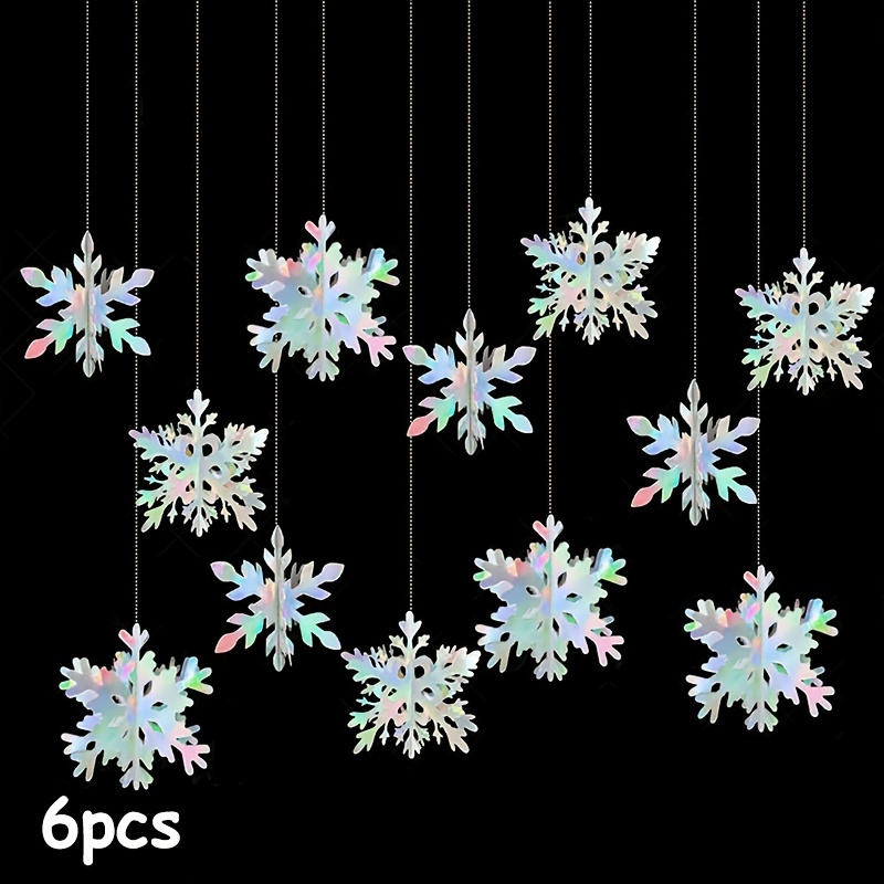 TEMU Lot de 6 Décorations Suspendues de Neige en Papier Blanc et Laser 3D - Parfaites pour Noël, Nouvel An, Vacances d'Hiver & Fêtes d'Anniversaire