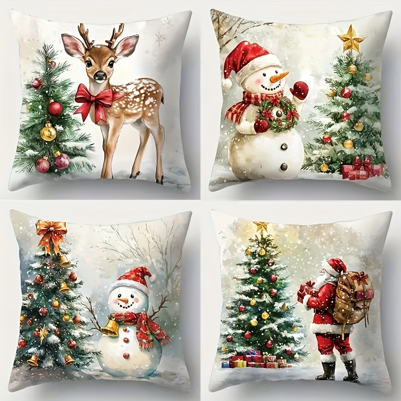 TEMU 4 Confezioni di Federe per Cuscini Natalizi, Stile , Chiusura con Cerniera, Lavabili in Lavatrice, Poliestere, Federe Decorative per Cuscini per
