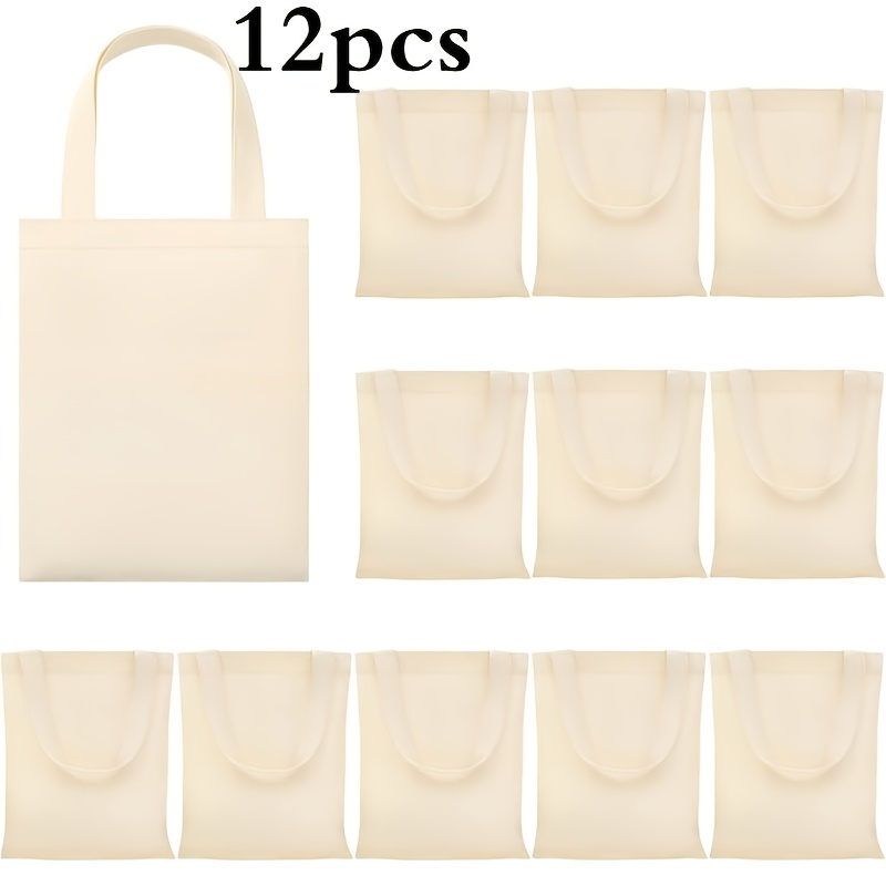 TEMU Gift For Her/him 12pcs Natural Blank Canvas Tote Bags For Crafts, Painting, And Sewing – Minimalist Handheld Bags Perfect For Picnic Packaging,