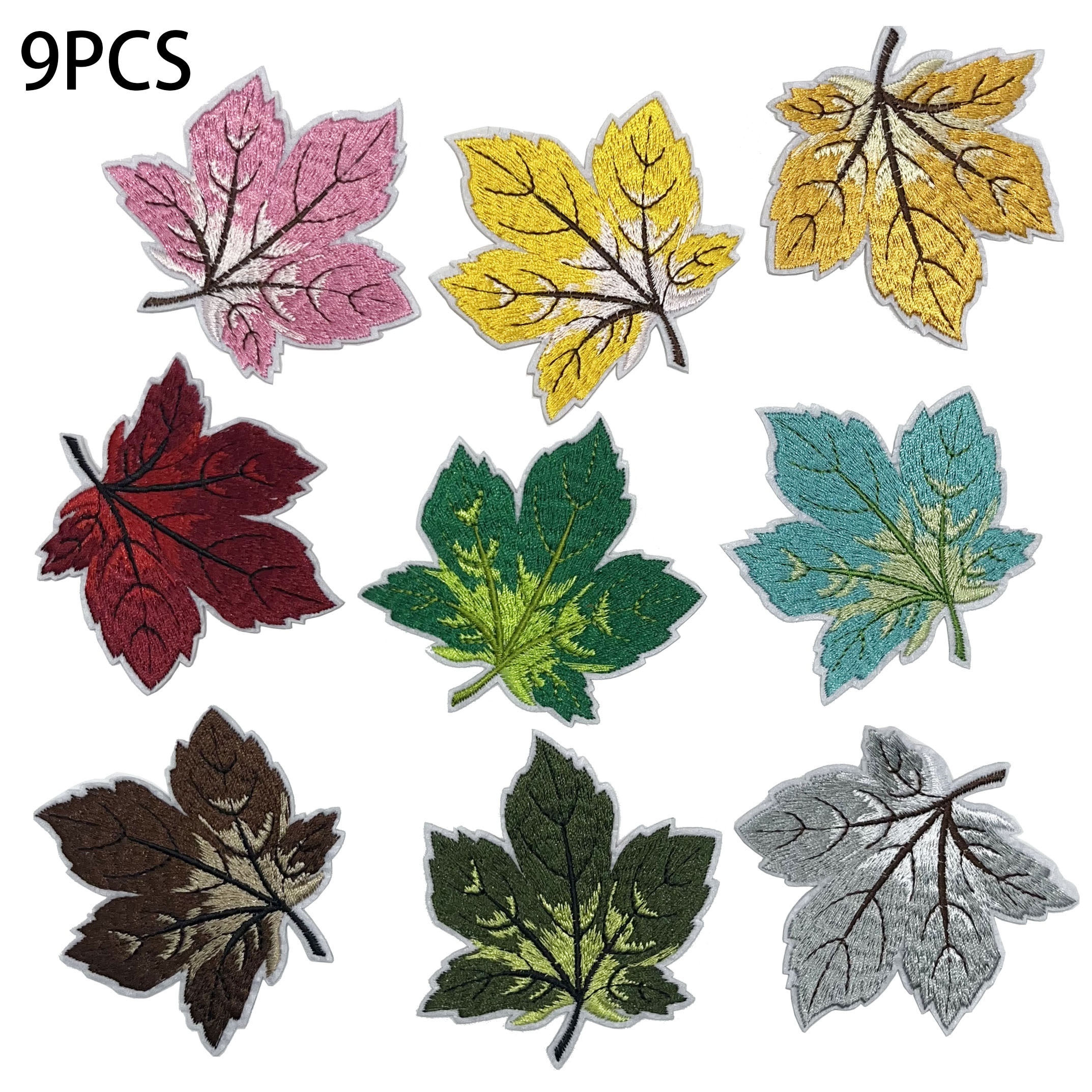 

9pcs Maple Leaf Embroidered Iron-on Patches, Assorted Colors - Sewing & Knitting Supplies