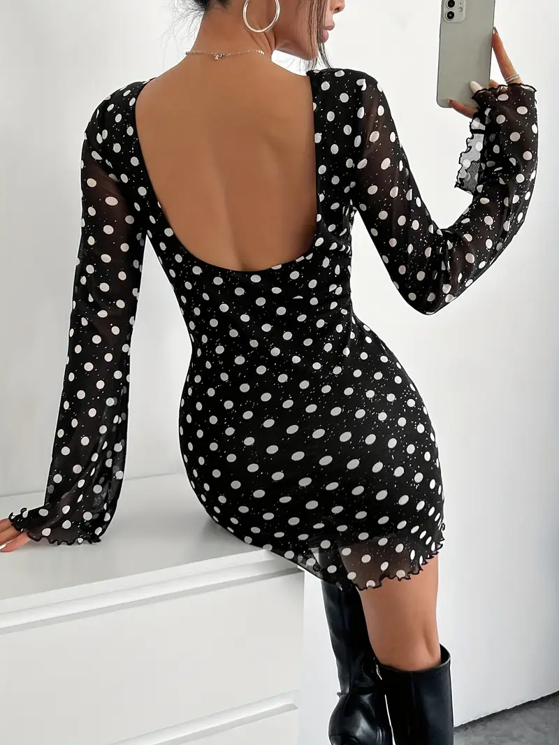 Dots Round Neck Long Sleeve Slim Bodycon Dress Dots Round Neck Long Sleeve Slim Bodycon Dress