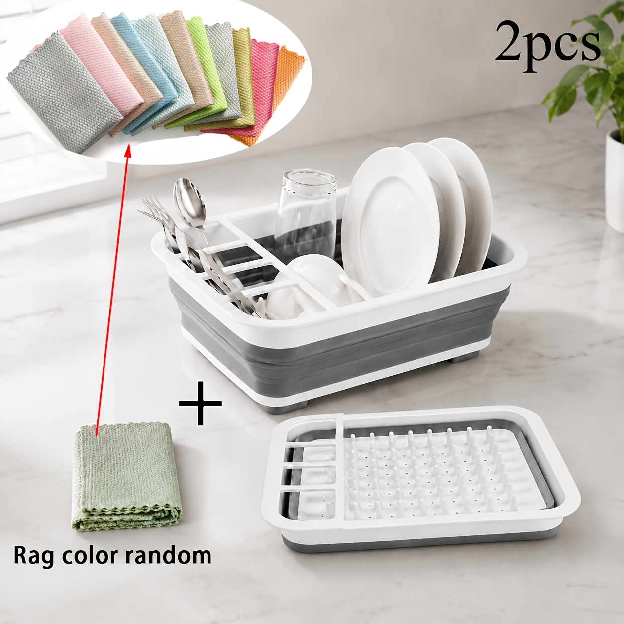 TEMU Égouttoir à vaisselle et support de rangement pliable, 1 pièce, inclut 1 chiffon de nettoyage (couleur aléatoire). pliable encombrante, fabriqué