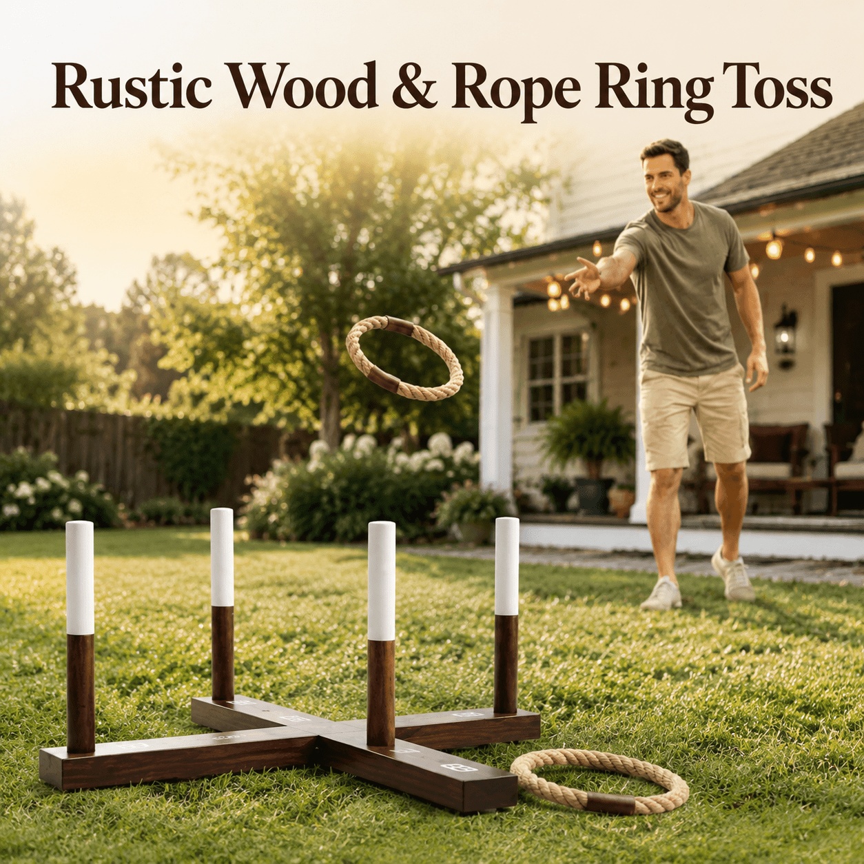 TEMU Premium Solid Wooden Set Comes With A Wide-grip Wooden Base, Rope Rings And A Storage Bag. This Lawn Game Is Perfect For Adults , Ideal For