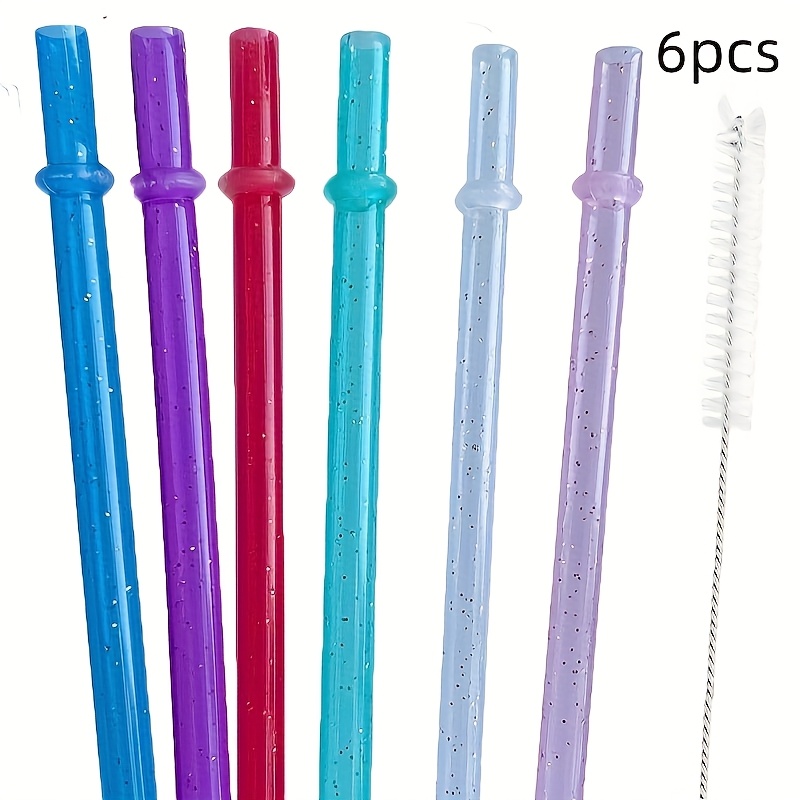 TEMU [vibrant And Reusable] Reusable Straws - Pack Of 6, Durable Pp Material, Easy To Clean - Fits 20-40oz Cups, Random Colors