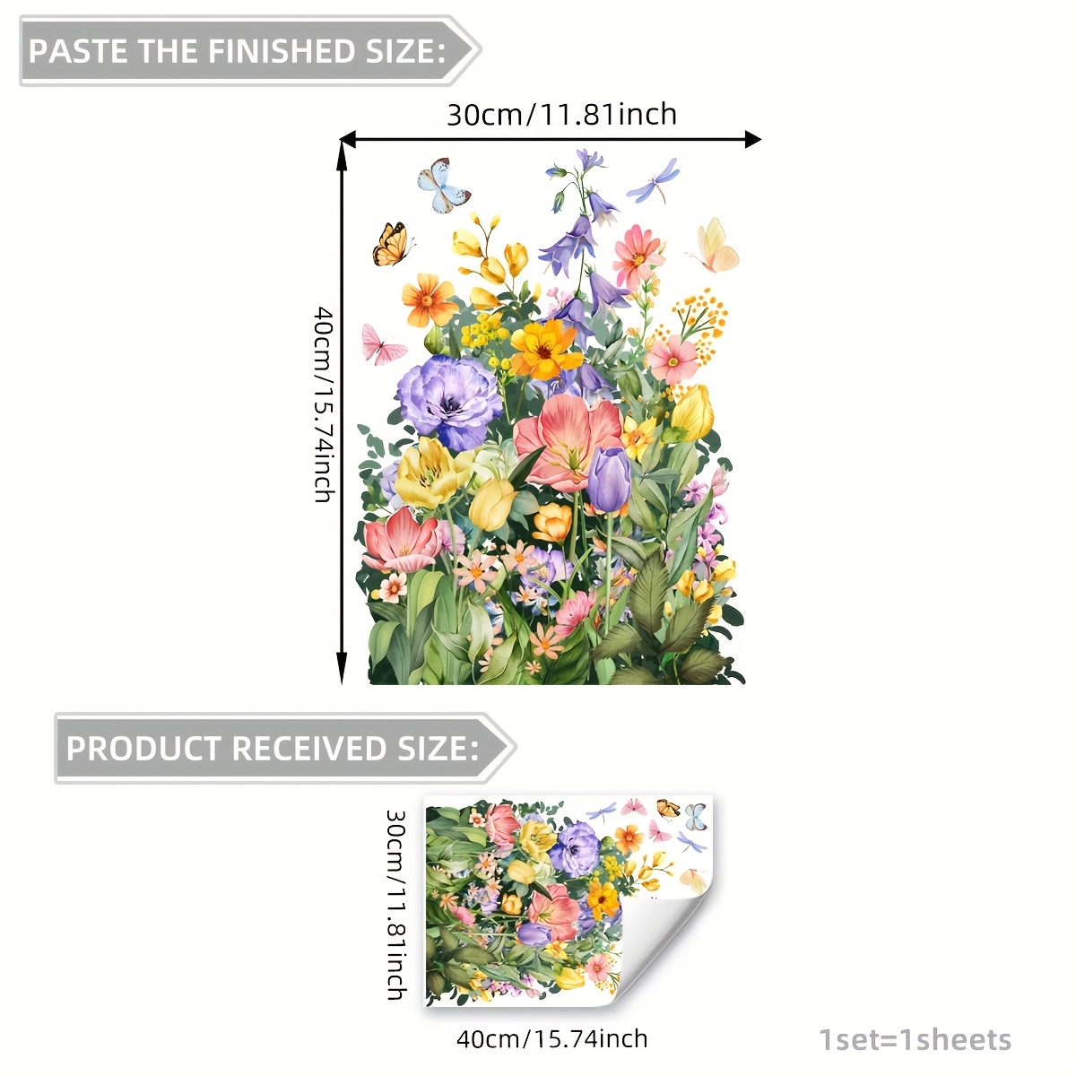 Image of Vibrant Floral Wall Decals - Decor Stickers For Trash Cans & Background Walls, Pvc Material, Colorful With Butterflies, Easy To Apply Outdoor Decoration