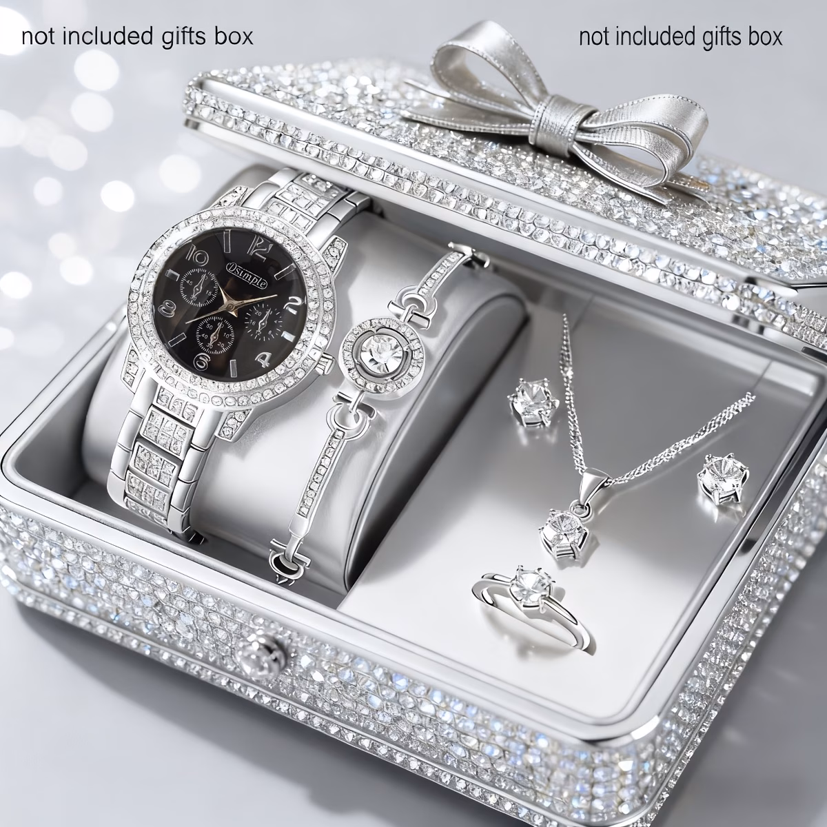 6pcs set watches for women set with 5pcs bracelet necklace earrings ring jewelry for women set elegant womens watches valentines day birthday christmas gifts for women reloj de mujer watches for women Product details 6