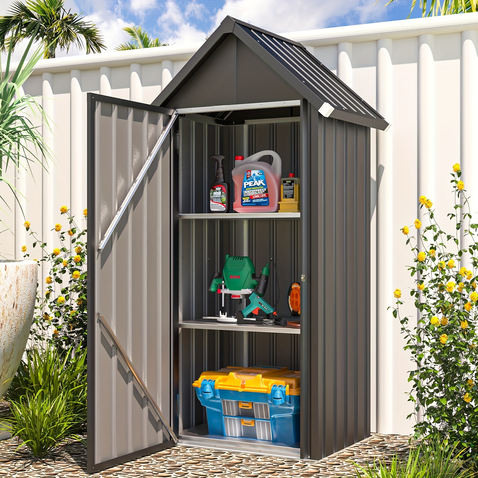 waterproof outdoor storage cabinet with shelves, durable metal