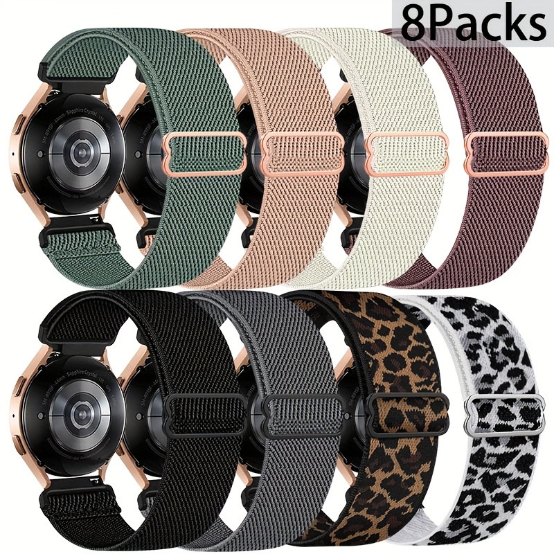 Image of 8pcs Stretchy Bands Compatible With Galaxy Watch 7/6/5/4 40mm 44mm, Watch 6 Classic 43mm 47mm, Watch 5 Pro 45mm, Watch 4 Classic 42mm 46mm, Watch Fe 40mm, Watch 2, 20mm Nylon Straps