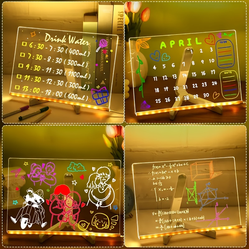 LED Illuminated Acrylic Message Board, Erasable Writing & Drawing Board for Home Decor, Art Projects, USB Powered, Decorative Lighting | Colorful Writing Tool, Christmas Bulletin Board Decorations