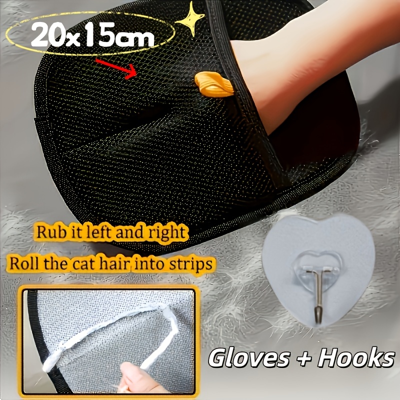 anti static   hair cleaner and hook 2pcs total reusable cat hair cleaning gloves double sided household brush removes loose hair with a soft fabric design and ergonomic is an ideal cat hair removal tool Product details 1