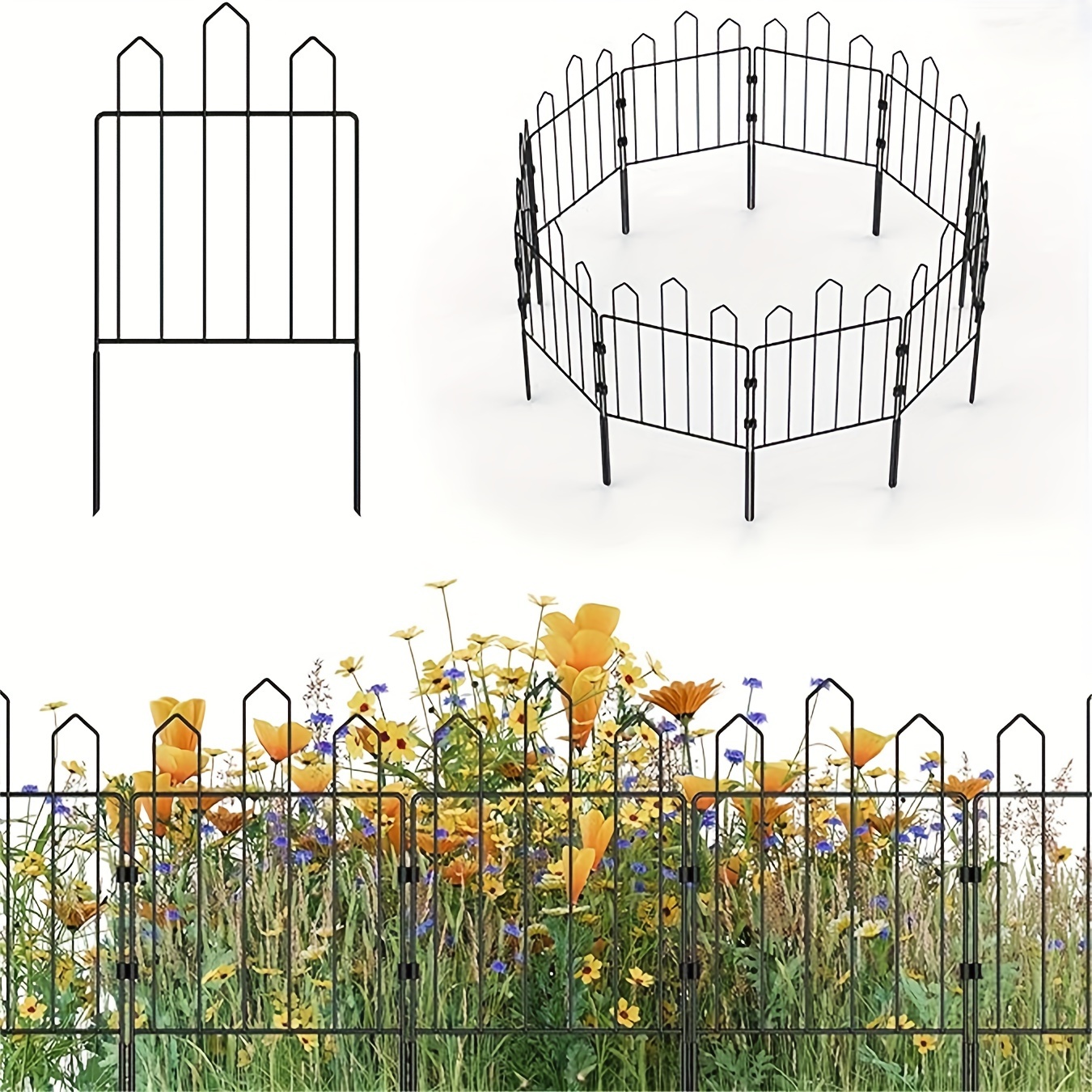 

10 Panels Decorative Garden Fence No Dig Metal Wire Garden Fence Border Dog Rabbit Animal Barrier Fence Smal Flower Bed Fencing For Yard Landscape Patio Outdoor, Total 10ft (l) X 23.5in (h)