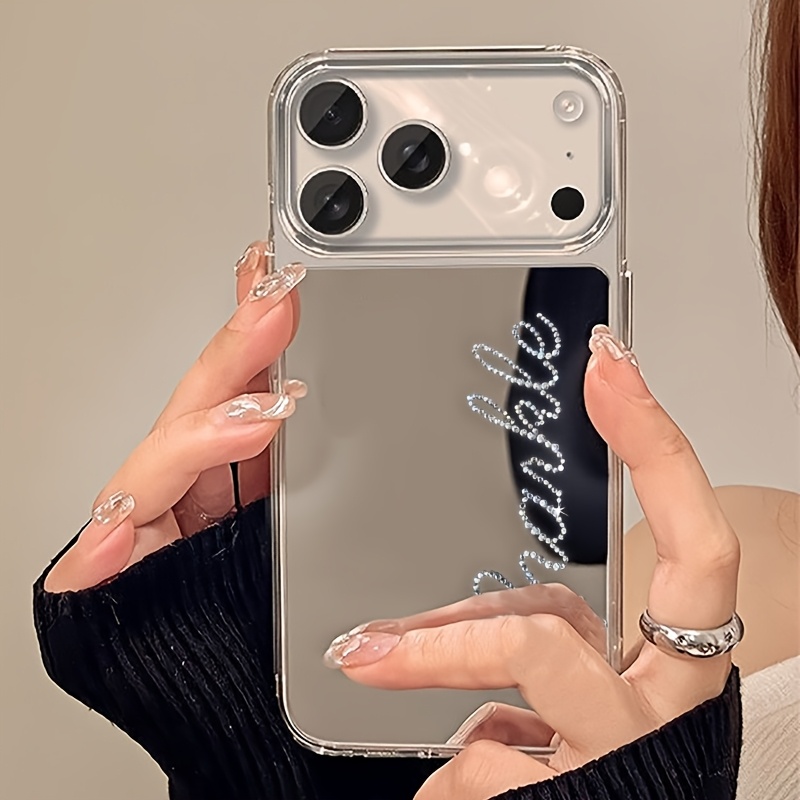 TEMU Phone Case: Personalized Customized Diy Rhinestone Name Matte Electroplated Makeup Mirror Phone Case For Iphone 17 Pro Max 17 Pro 15 14 13 12 11