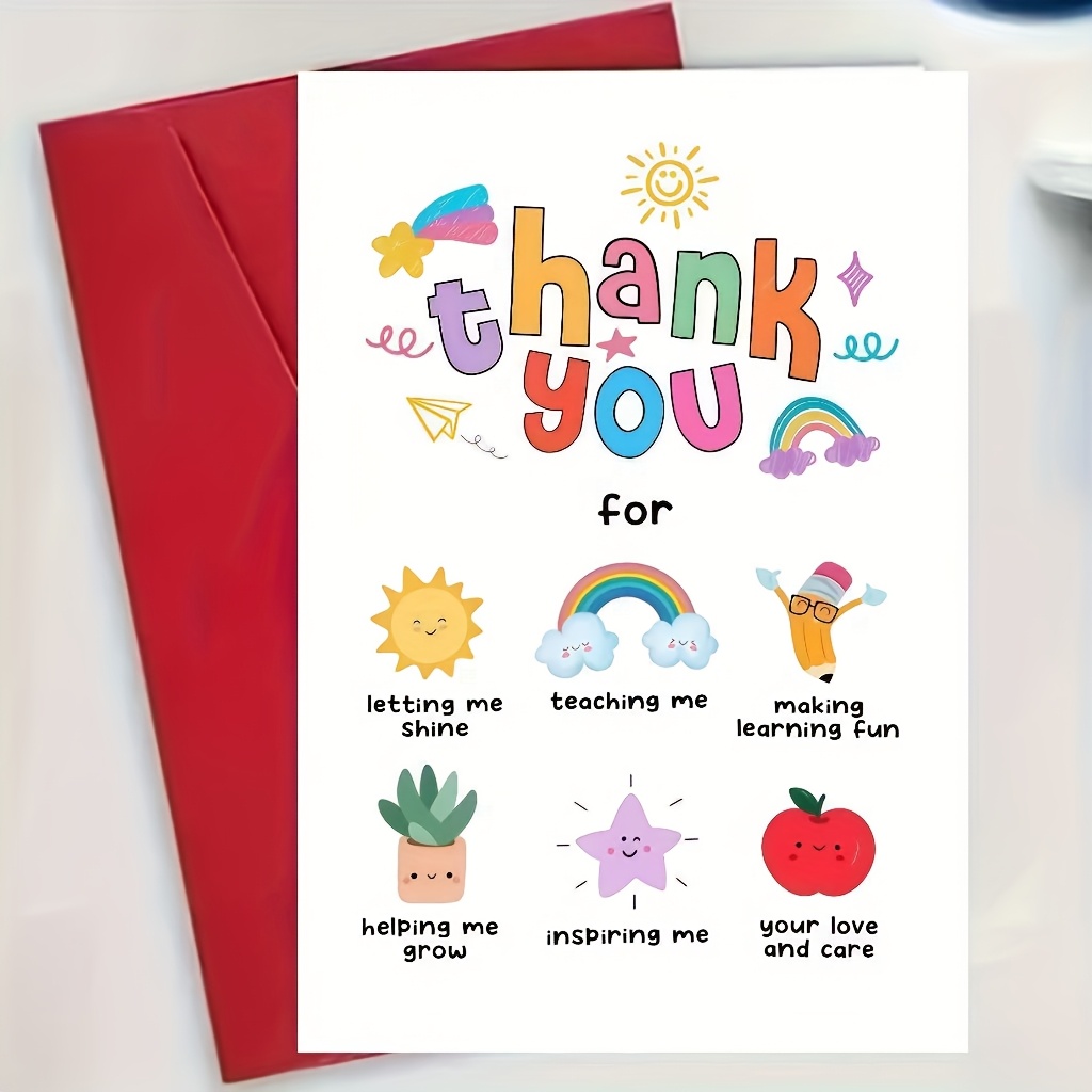 1pc 2pcs 3pcs teacher appreciation card with envelope   teacher thank you gift thank you for helping me message  ow sun and education symbol design   teachers and school staff teacher appreciation   greeting