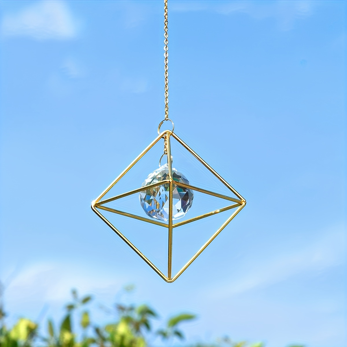 1pc Golden Empty Frame Pendant, Sun Catcher Diy Outdoor Garden Decorative Hanging Ornament, Home Decor