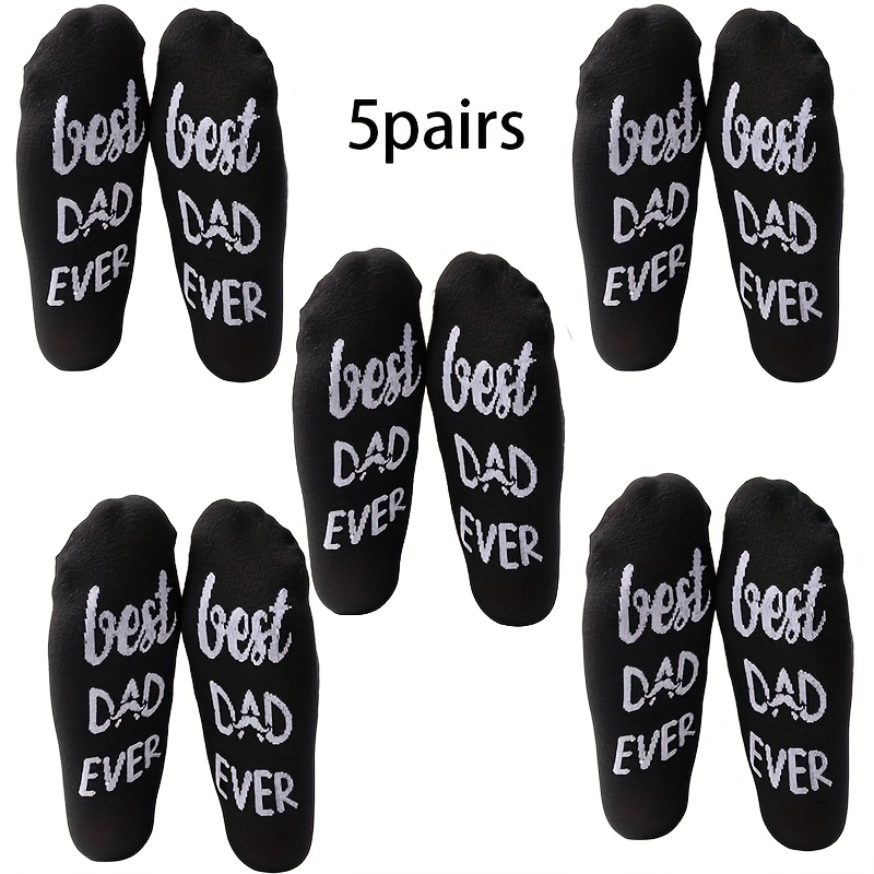 TEMU 1/3/5 Pairs Of Men's Black Socks, Gift For Dad, Birthday Gift For Father, Father's Day Gift, Fun Novelty Socks, Outdoor Casual Socks, Wearable