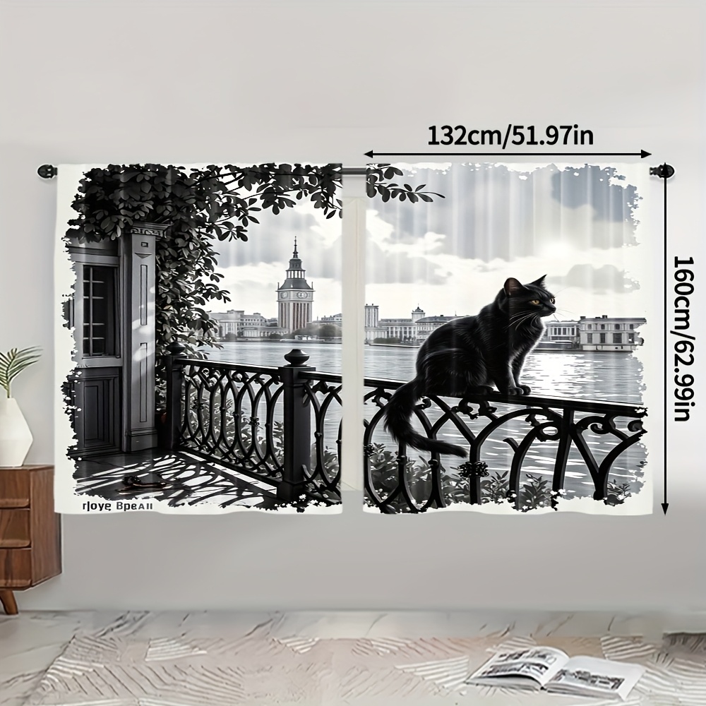 TEMU Ensemble de 2 rideaux magnifiques adaptés à toutes , avec un motif de clôture de chaton, en polyester, idéaux pour et plus encore - Décoration