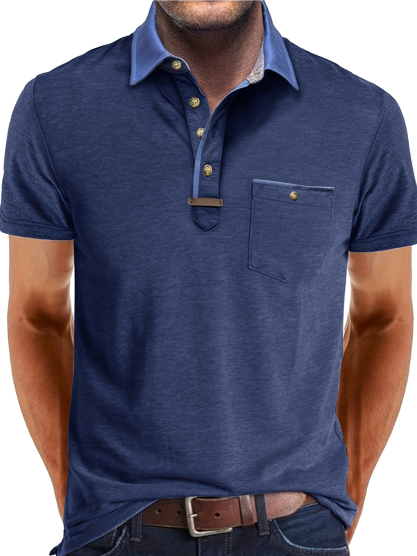 plus size mens collared pocket   shirt casual pocket top