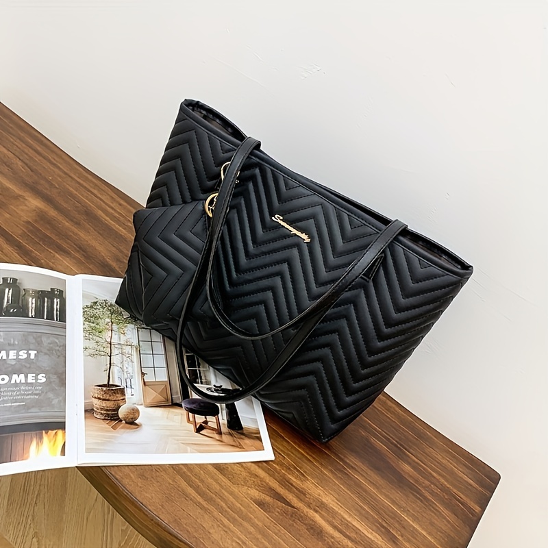 Casual Tote Bag Large Capacity Letter Body Bag Versatile Handbag Wavy Embroidery Women's Shoulder Bag