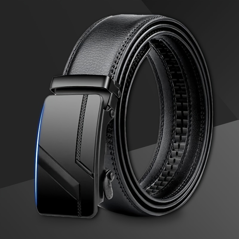 

Business Men's Belt, Fashion Automatic Buckle Pu Leather Belt For Men, With Sliding Adjustable Buckle