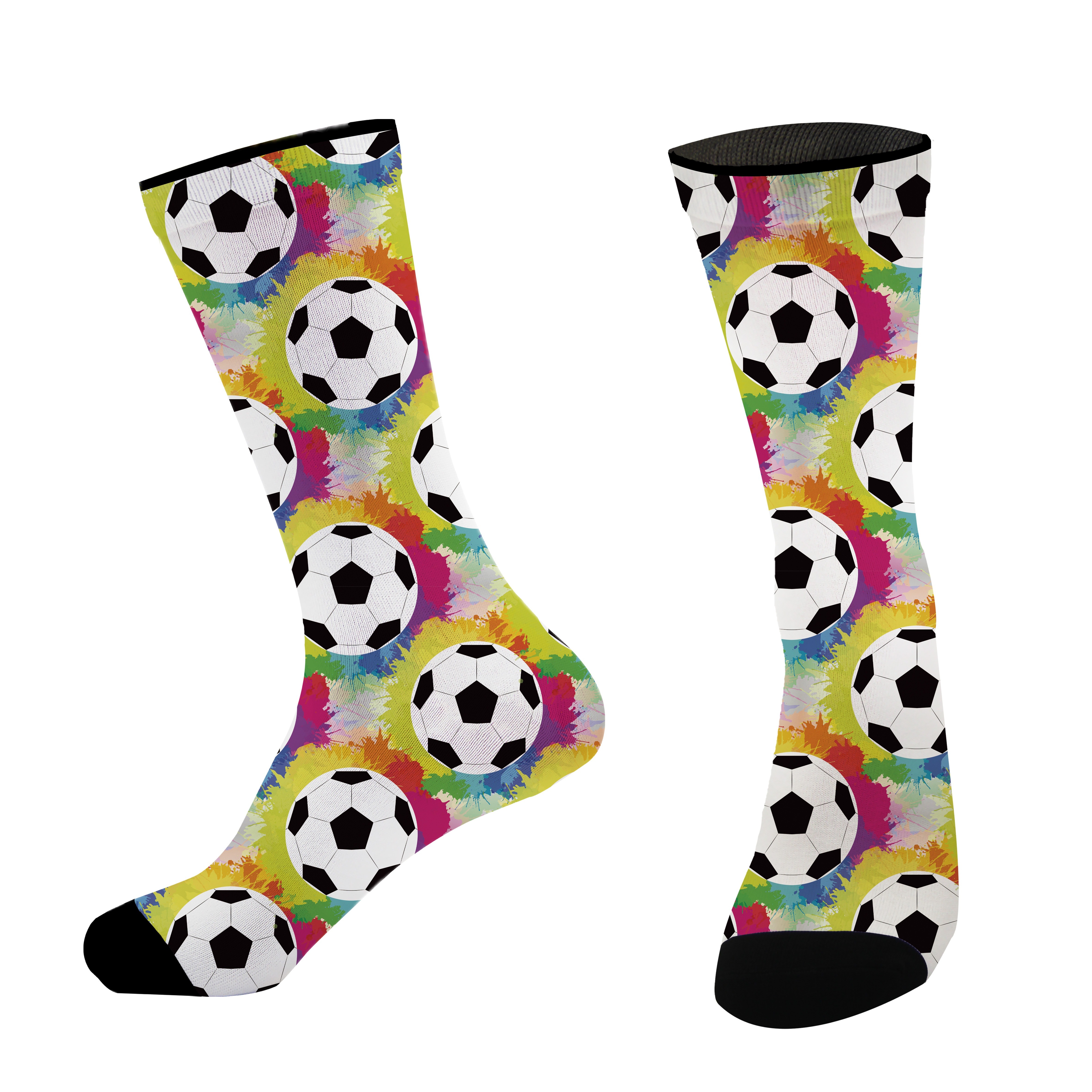 

Soccer Ball Print Polyester Knit Socks - Elastane/polyester , Machine Washable, Athletic Crew Length, Vibrant Print Unisex - 1 Pair