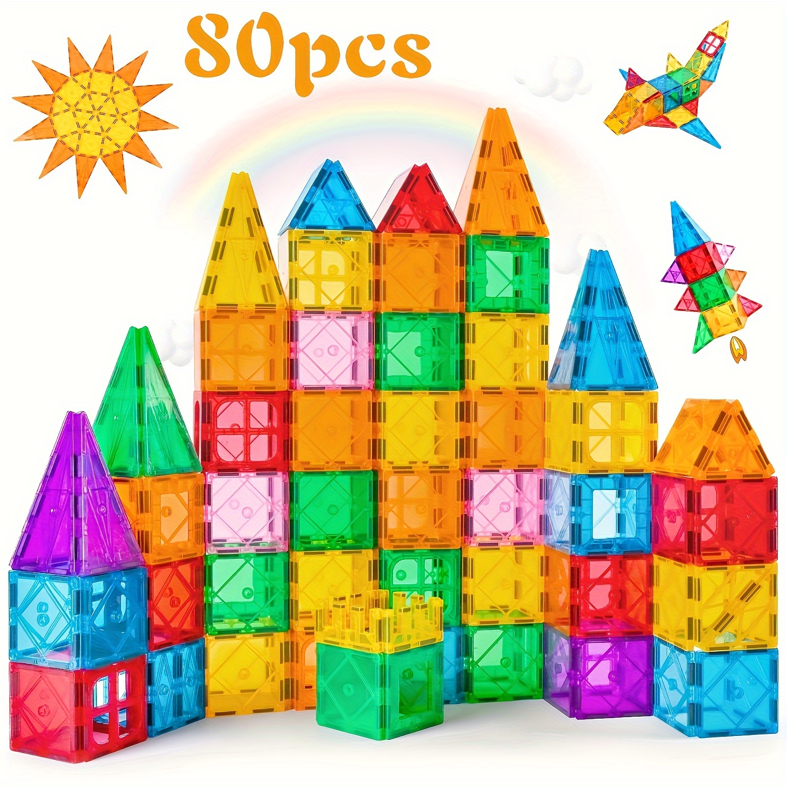 TEMU Magnetic Building Blocks Toys For Kids 80pcs Magnetic Tiles Learning Educational Construction Toys, Boys Girls Birthday Christmas Gifts