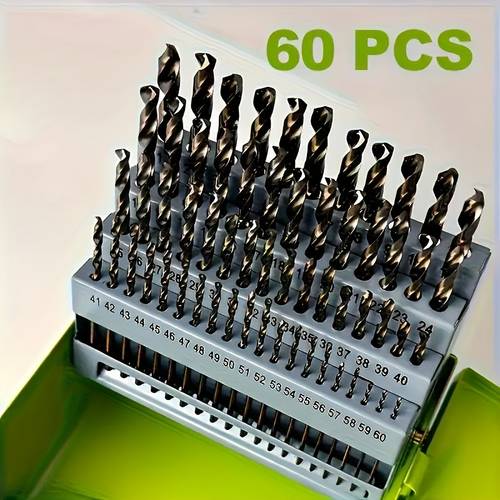 buff stack full 60pcs cobalt drill bit set high twist drill lengths suitable for metal and wood plastic numbered size drill kit with 60pcs work length drill bits size 60 135 split metal index storage box