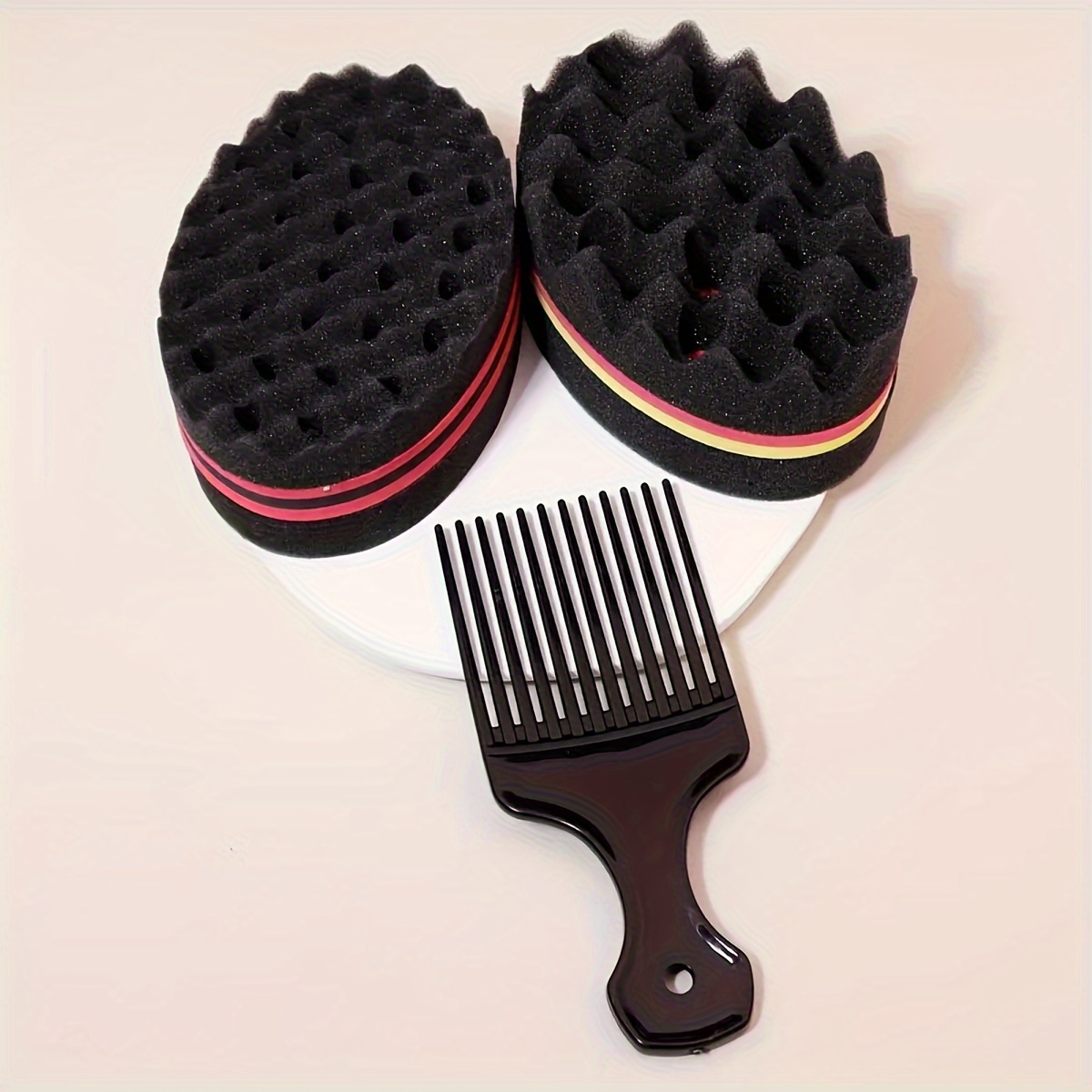 

Hair Sponge Brush And Comb Set, Oval Shaped Hair Sponge Brush And Wide Tooth Fork Comb For Hair Styling Styling Tool For Afro , Coils, And Dreadlocks - Normal Hair Types