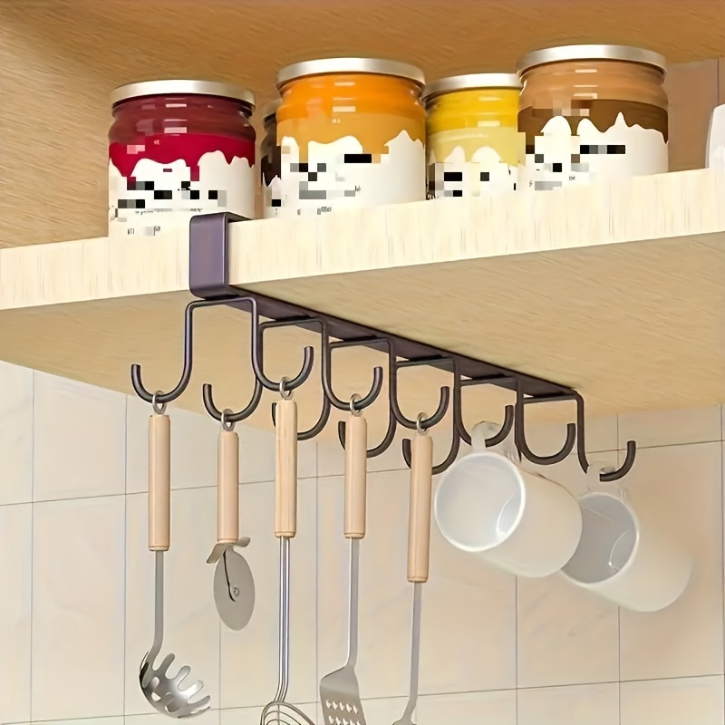 

Contemporary Metal Under Cabinet Hook Rack - Wall Mounted Cup Holder For Kitchen Storage Organizer