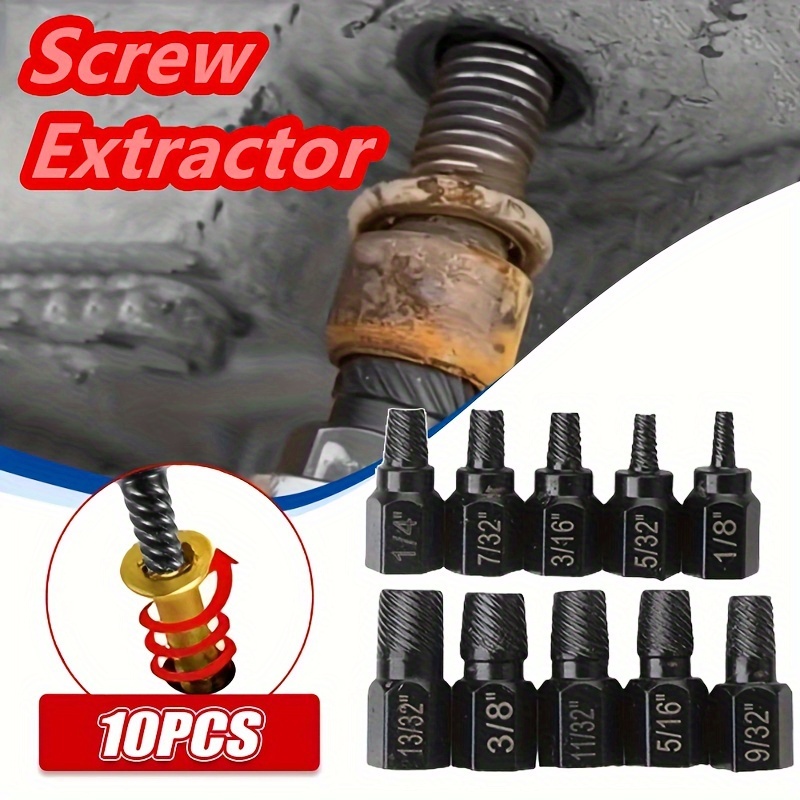 

10pcs Steel Screw Extractor Set, Hex Head Bolt Extractor, Screw Remover For Damaged, Broken Or Corroded Fasteners