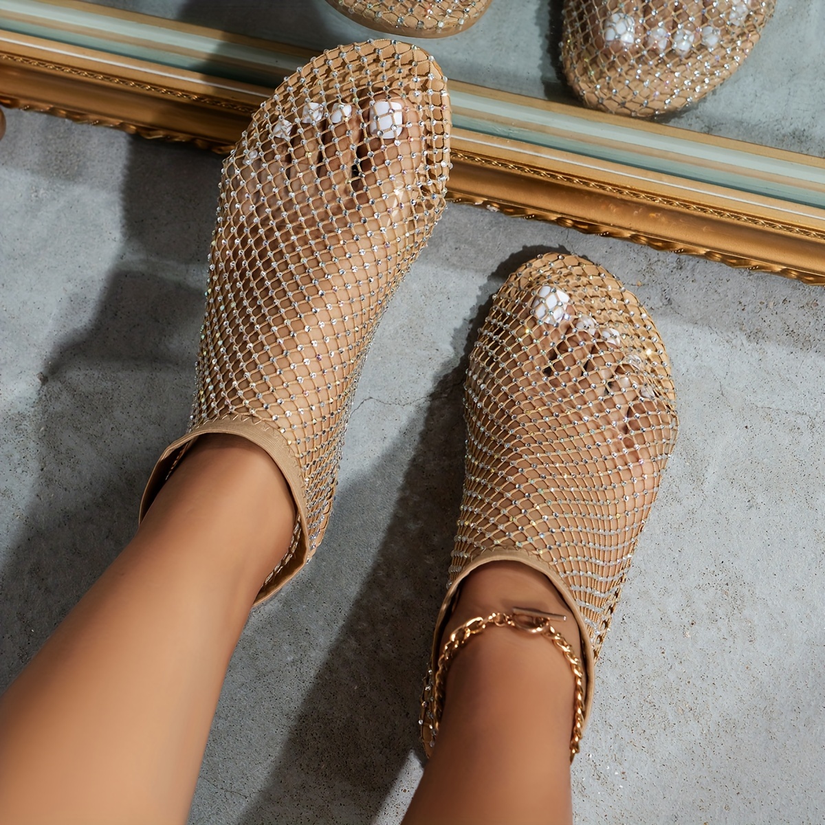 Women's Fashion Mesh Flat Sandals Casual Hollow Slip Summer - Temu
