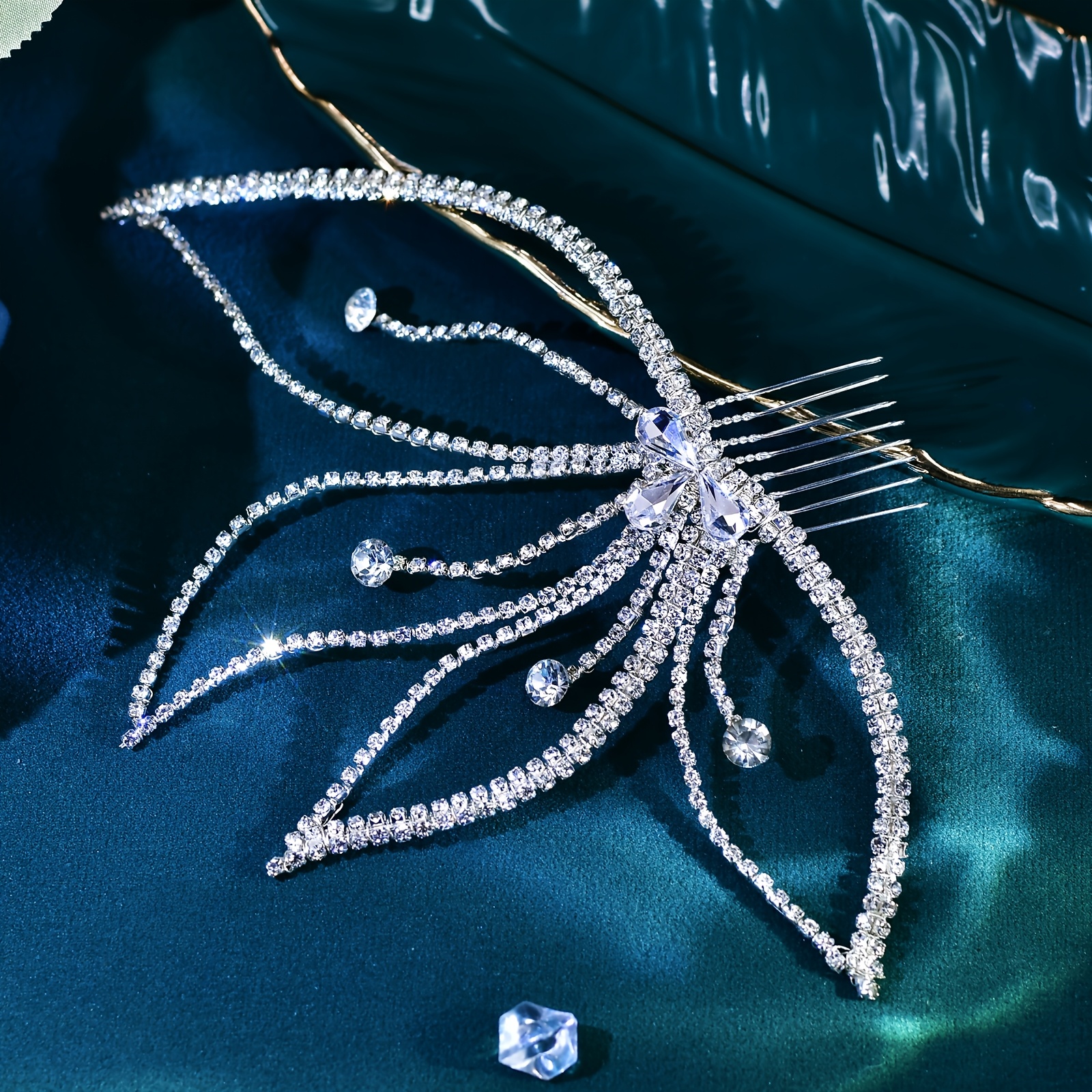 Women's Rhinestone Chain & Leaf Bridal Hairpin, Wedding Accessory