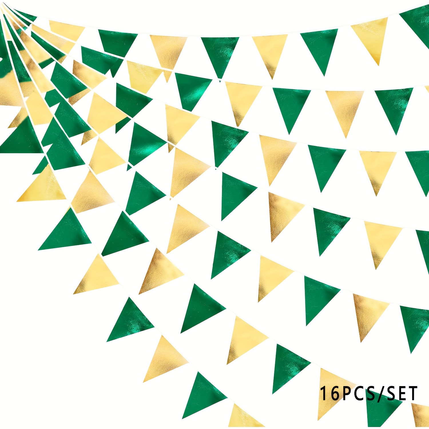16pcs/1set, Glitter Triangle Backdrop Hanging Decorative Banner, Green And Golden Graduation Decorations, Decorations, Green And Decorations, Suitable For Birthday, Wedding