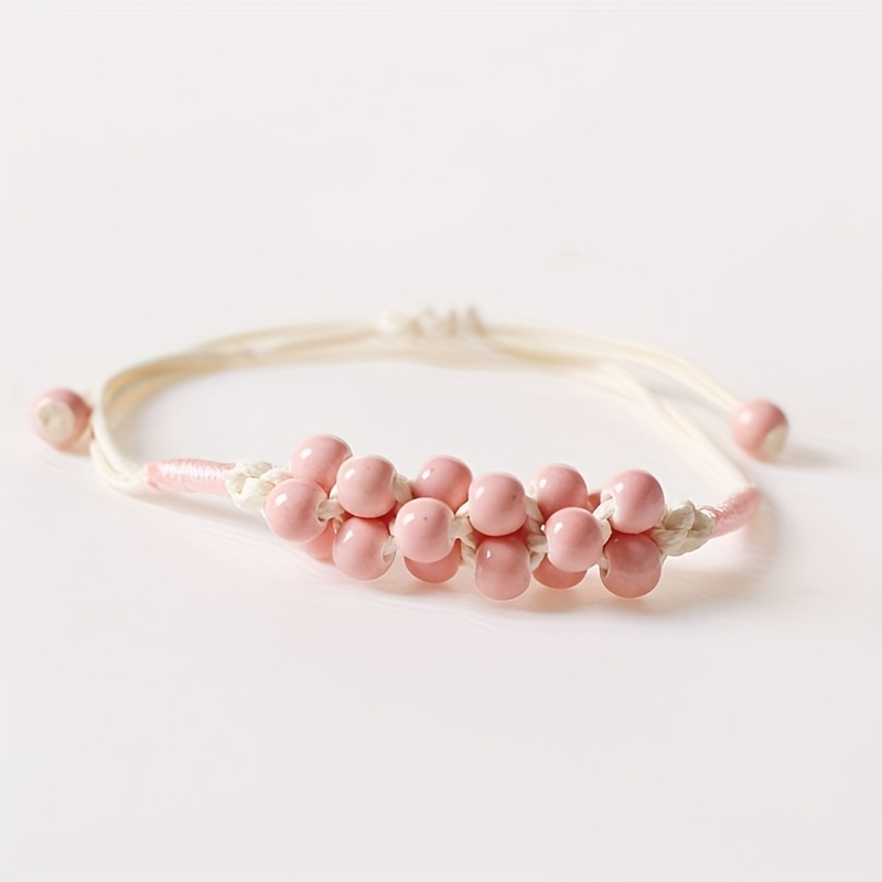 Boho Adjustable Bracelet with Red Ceramic Beads - Ethnic Style Women's Jewelry
