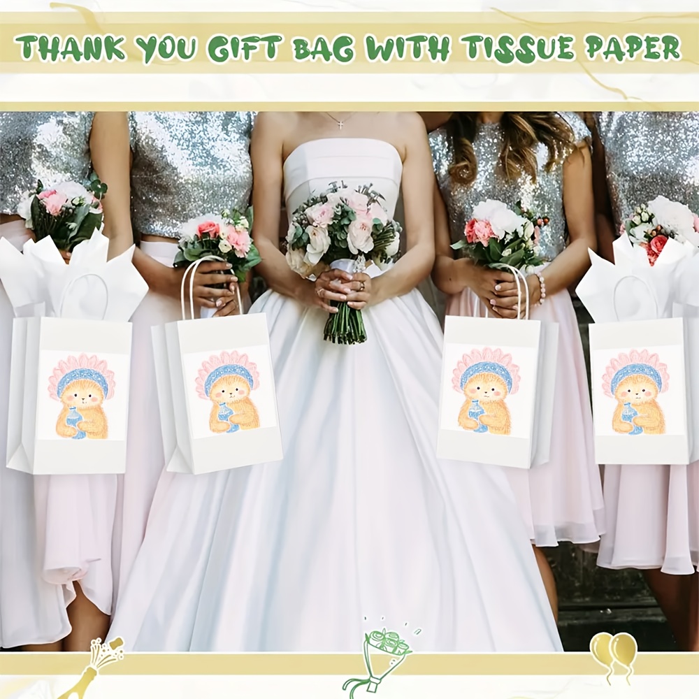 Flower Cap Bear Print Bottles with Handles, Reusable Gift Bags