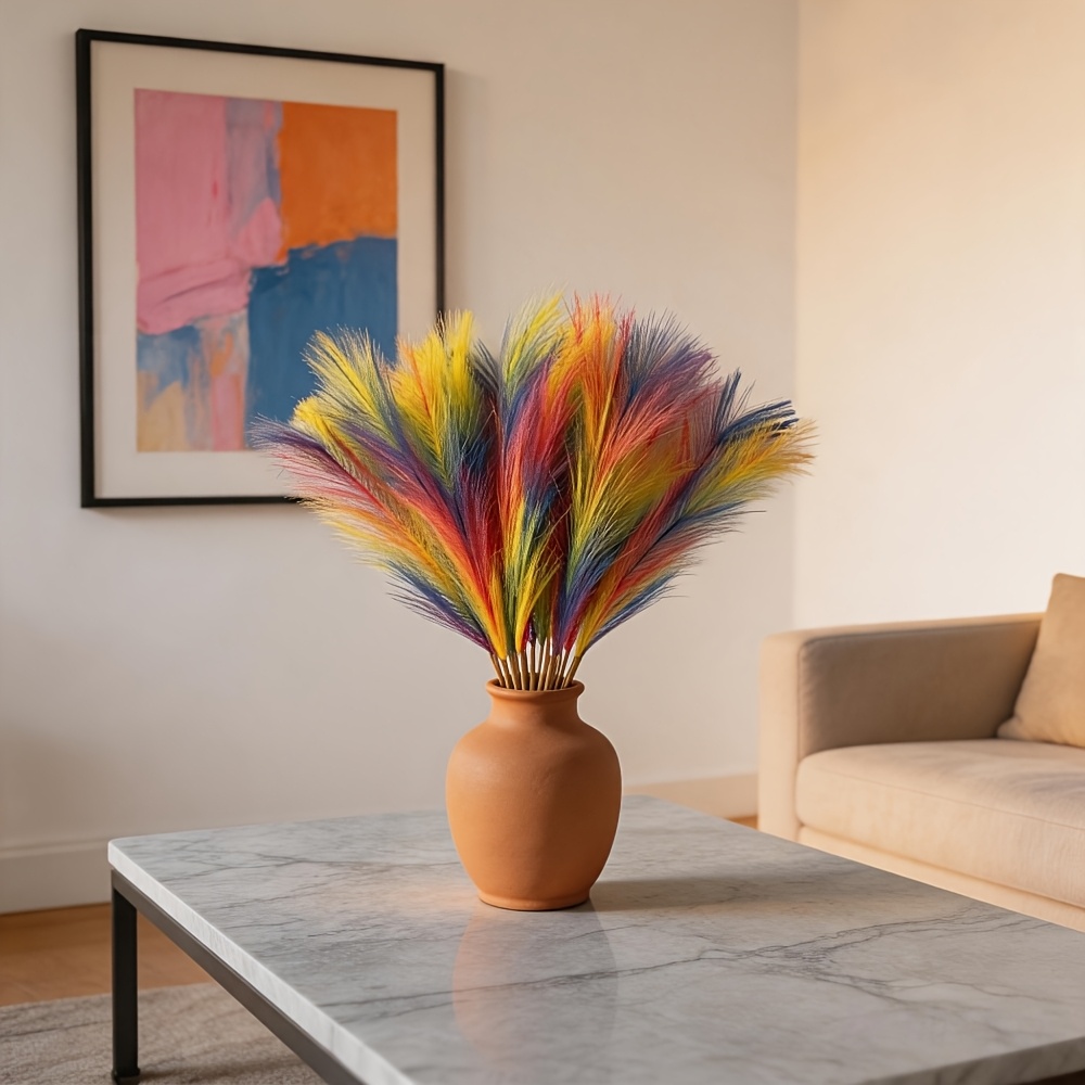 TEMU 19pcs Fleurs Artificielles de Pampas Colorées, Grand Tête de Fleurs de Haut Volume, Mélange Multicolore avec Rétro. Convient pour la Décoration