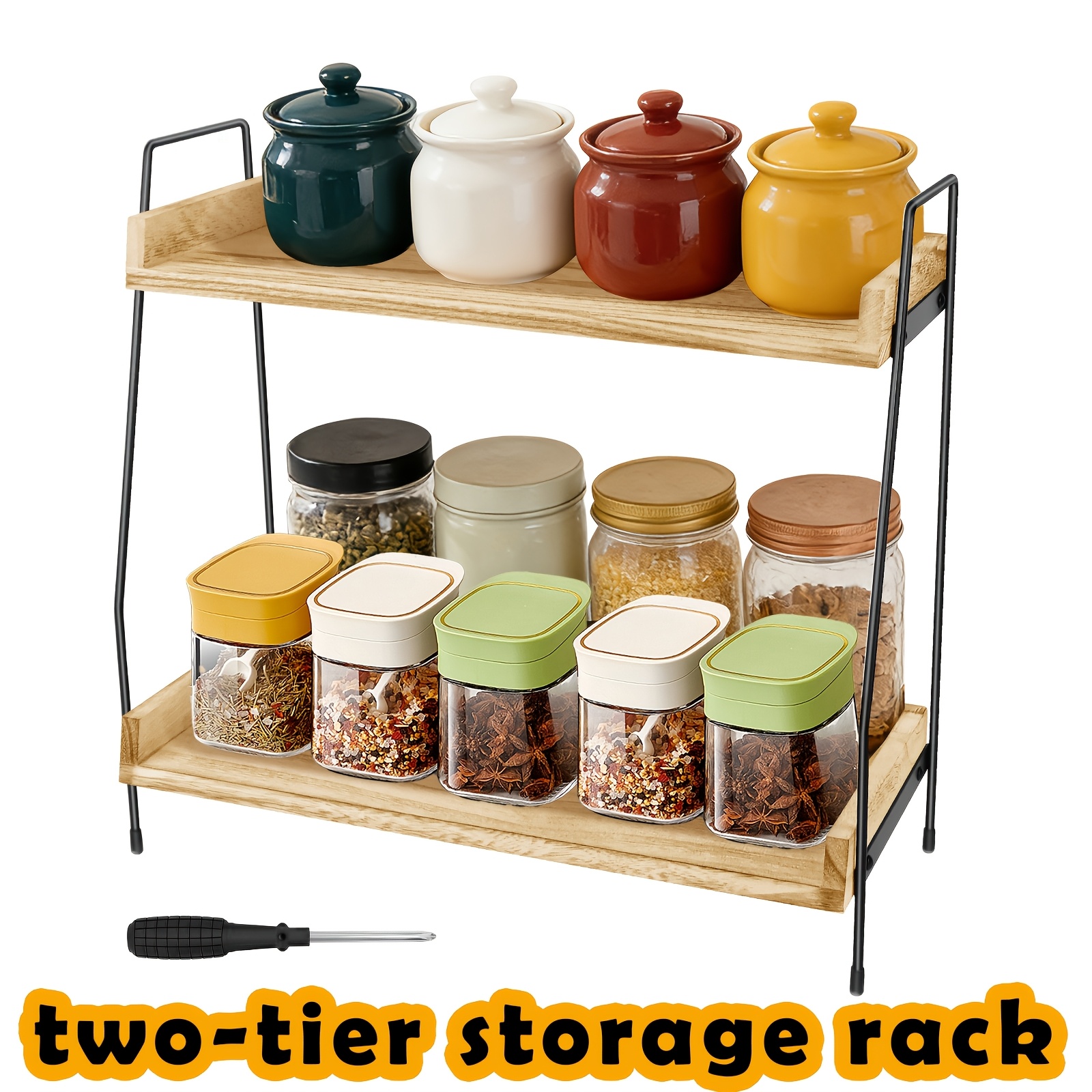 TEMU 2 Tier Coffee Station Organizer For Countertop Coffee Bar Accessories And Organizer, Wooden Kitchen Counter Shelf Coffee Condiment Storage For