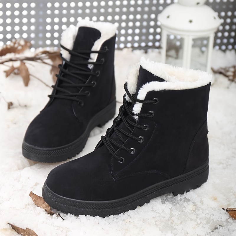 

Women' Color Short Boots, Casual Lace Up Plush Lined Ankle Boots, Comfortable Winter Boots