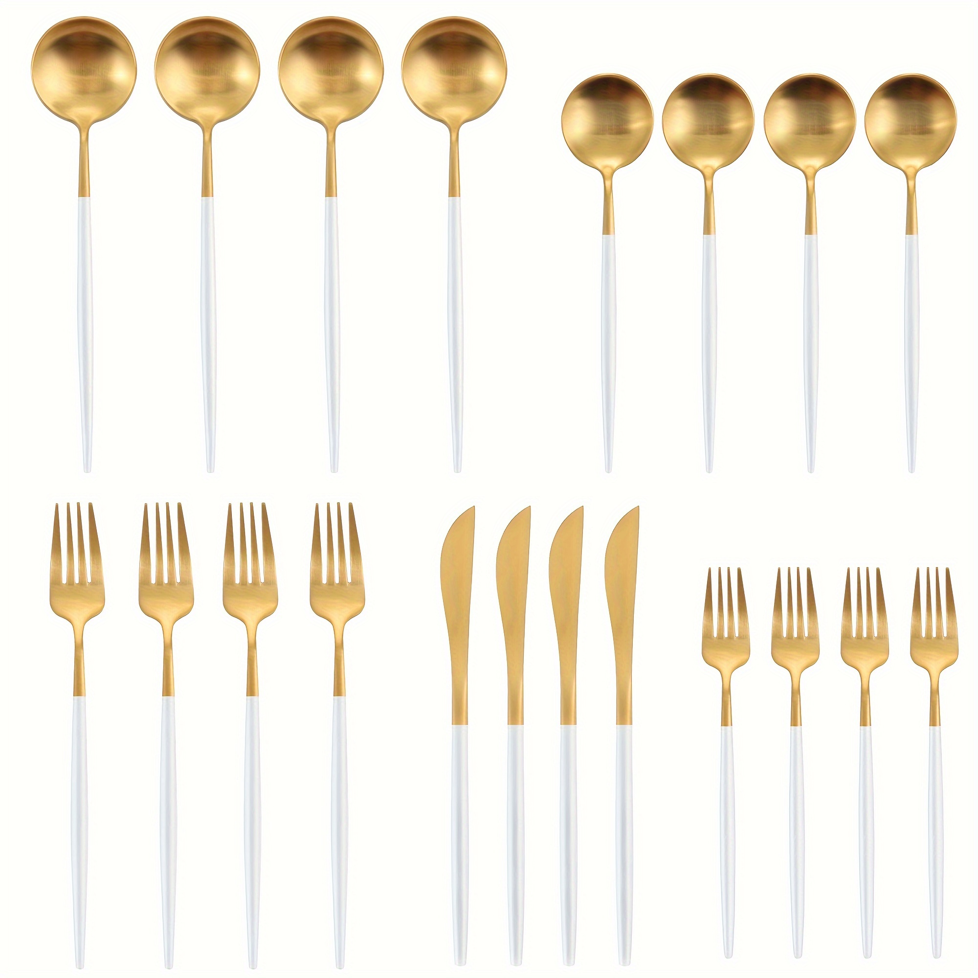 

20- Steel Flatware Set In Gold, For 4, Set, Dishwasher Safe