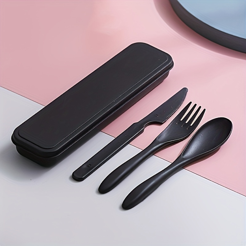 3-In-1 Camping Cutlery Set with Storage Box, Reusable Tableware