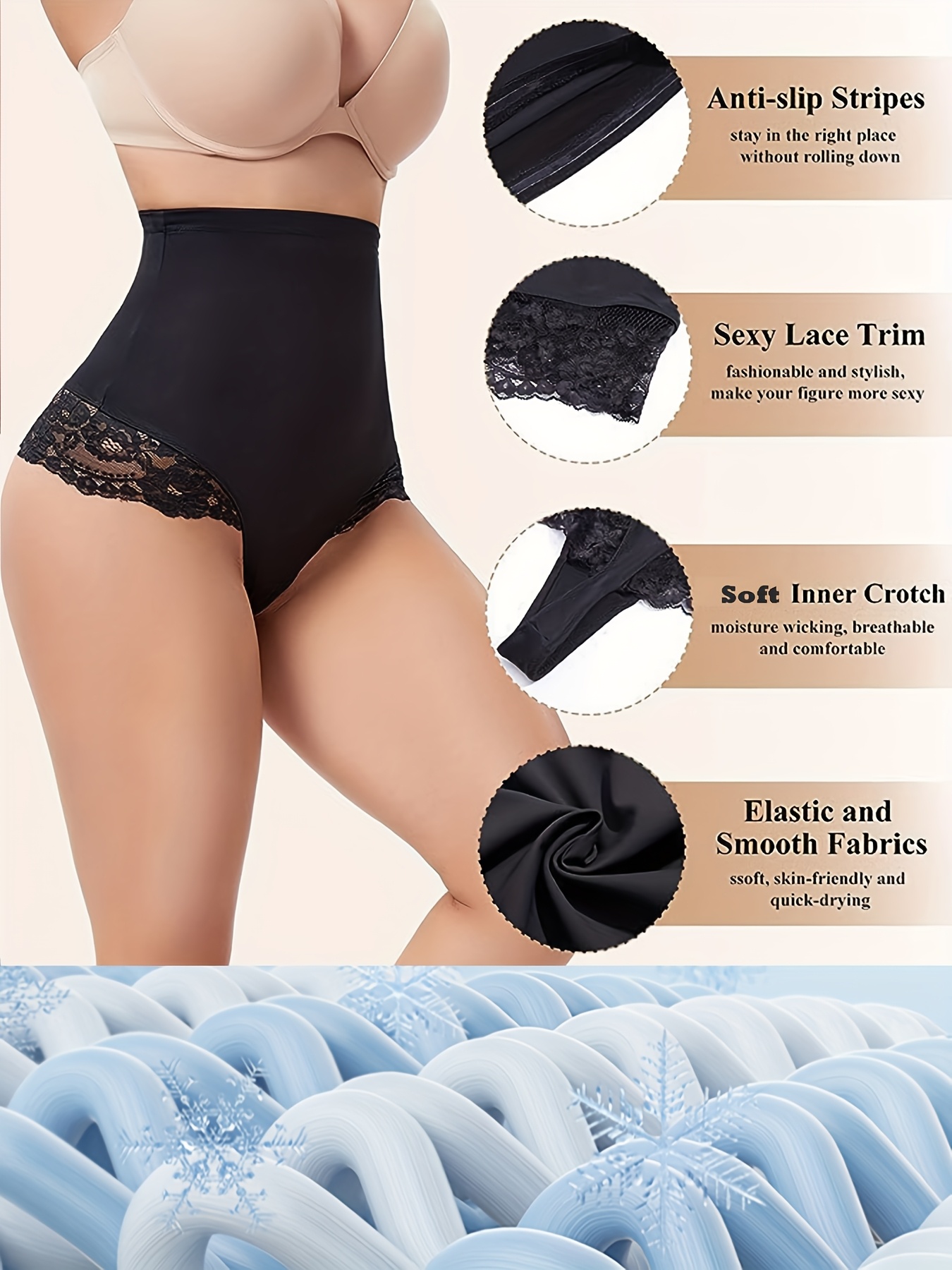 Mutandine Modellanti A Vita Alta In Pizzo – Slip Modellanti Pancia E Fianchi – Donna Nero M/L/XL