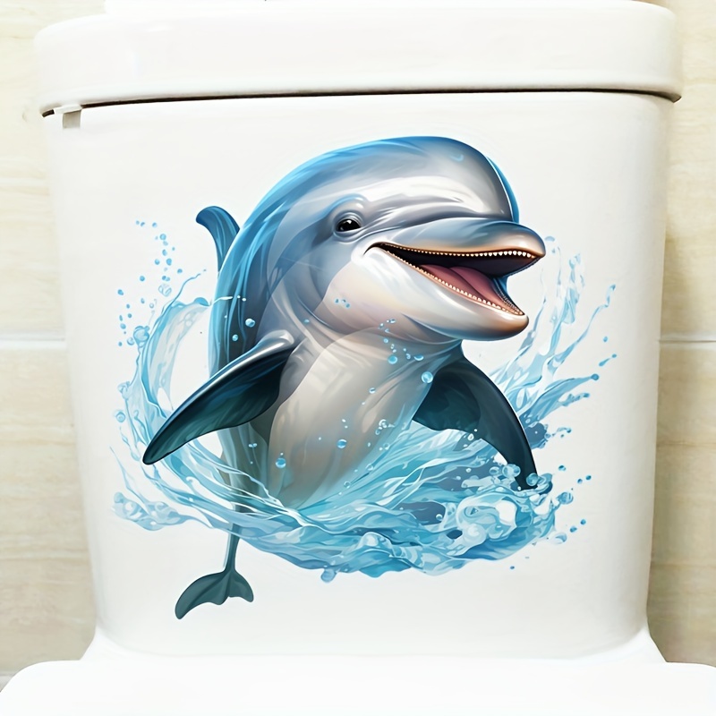 

Jumping Dolphin Toilet Sticker - Creative Waterproof Pvc Bathroom Decor, Matte , Easy To Apply, Animal-themed Irregular Shape