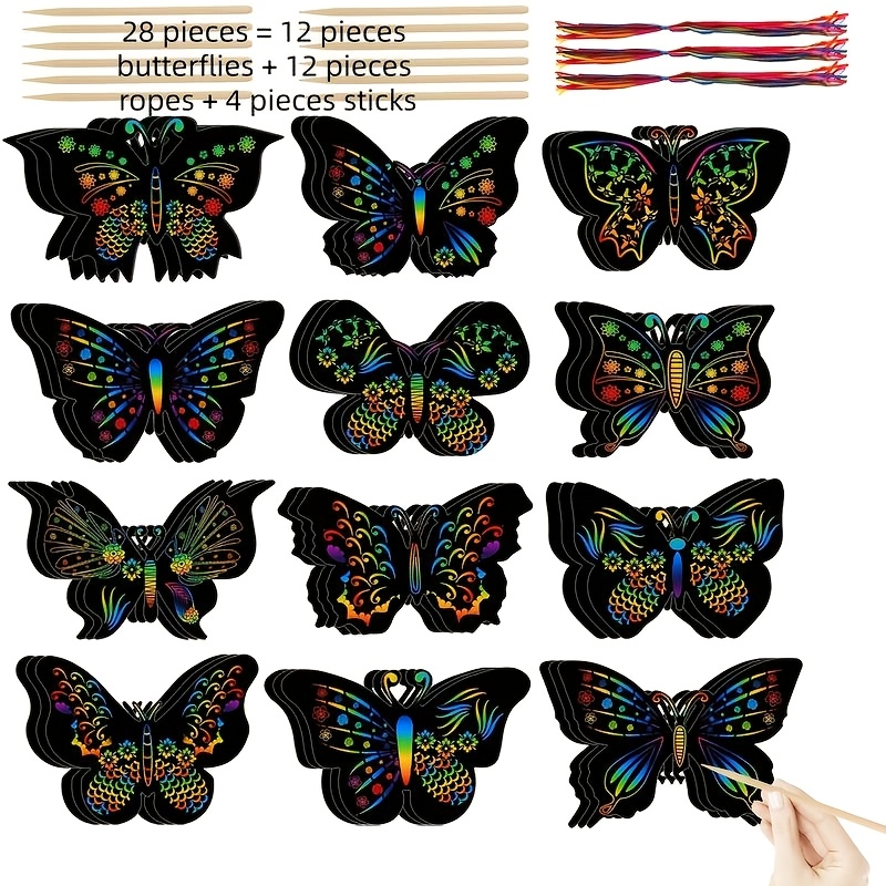 Image of 28/56/84pcs, Hanging Decoration For Scratch Crafts Art Card Rainbow Summer Scratch Card Party Favors For Diy Crafts Party Bride Shower Birthday Home Decoration