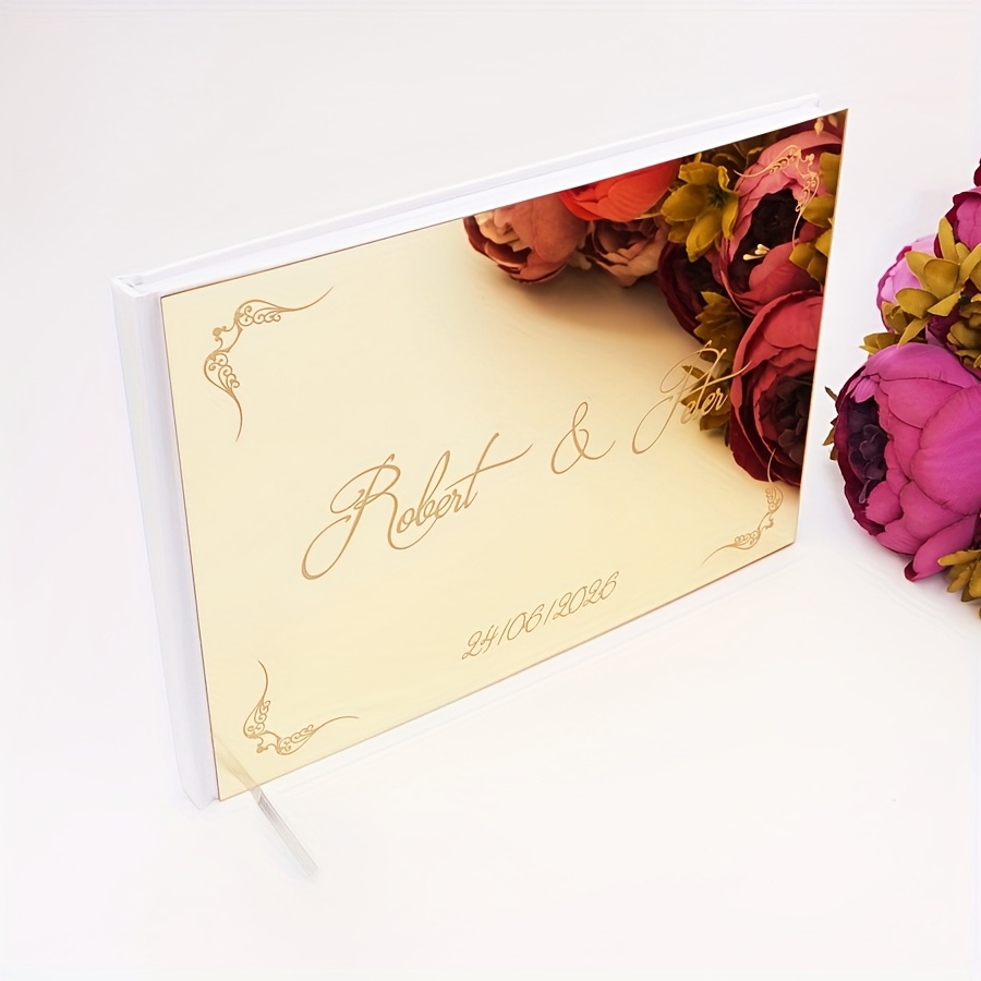 TEMU Housse de acrylique personnalisée, feuilles intérieures blanches, 'or de mariage personnalisé, album photo personnalisé, cadeaux d'anniversaire