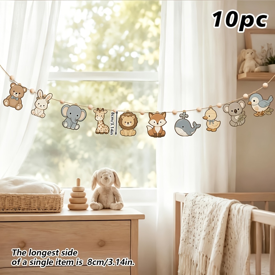 TEMU 10pcs Wooden Astronaut Wall Decorations, Flower Wreaths And Banners For Space-themed Rooms, Traffic-themed Party Banners, Forest Animal Flower