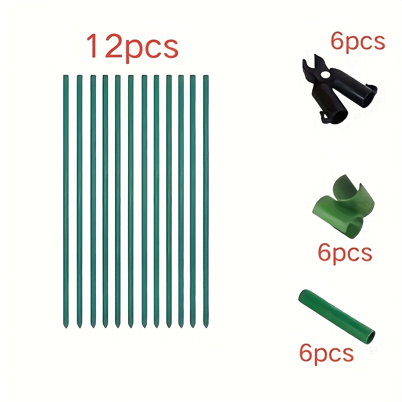 E-shop 30-teiliges Set, grüne Gartenstütze, 12 Stangen und 6 Verbindungsstücke und 6 Schnallen und 6 A-förmige Gabeln,