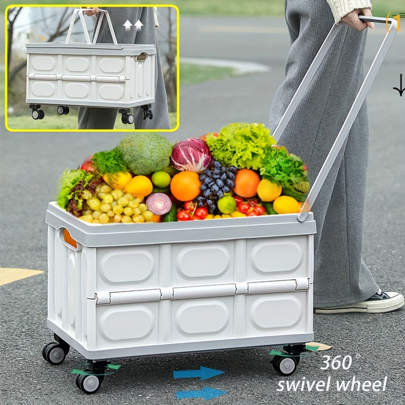 

1pc Large Capacity Foldable Picnic Cart With Lid Storage Cart With 4 Swivel Wheels Folding Camping Cart, Portable Folding Cart For Camping, Shopping, Picnic Family Folding Cart