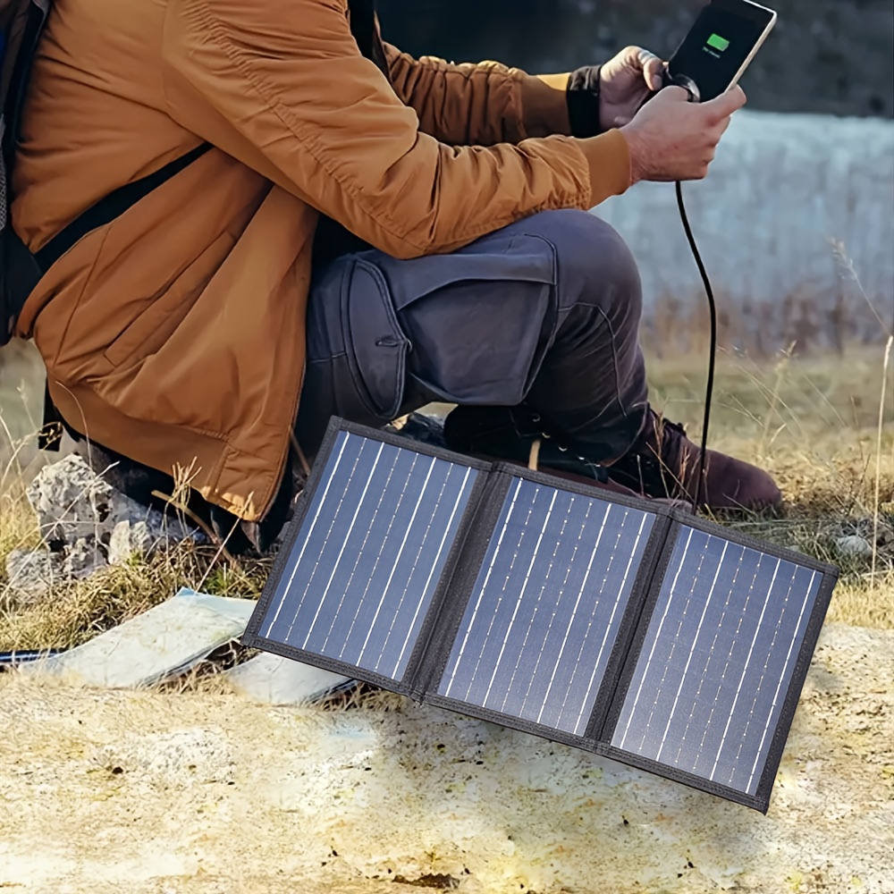 1pc Panneau Solaire Pliable avec Double Ports USB, Chargeur Solaire Portable pour Téléphones et Accessoires, Idéal pour le Camping, la Randonnée, le Vélo et les Pique-niques, Batterie Solaire Externe