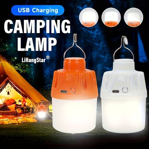 lihangstar 1pc camping portable light bulb usb rechargeable portable handheld light hanging led tent light high brightness lighting lantern 3 light with hook for emergency camping fishing yard stalls