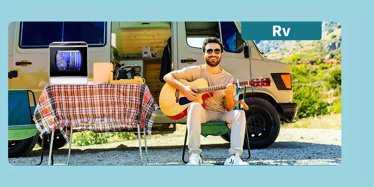 Lave-vaisselle à lave-vaisselle indépendant, lave-vaisselle commerciaux, 5+1 programmes de lavage, réservoir d'eau intégré de 5L, deux modes d'alimentation en eau, avec séchage à air chaud et fonctions de ventilation automatique, convient aux maisons, appartements et camping-cars